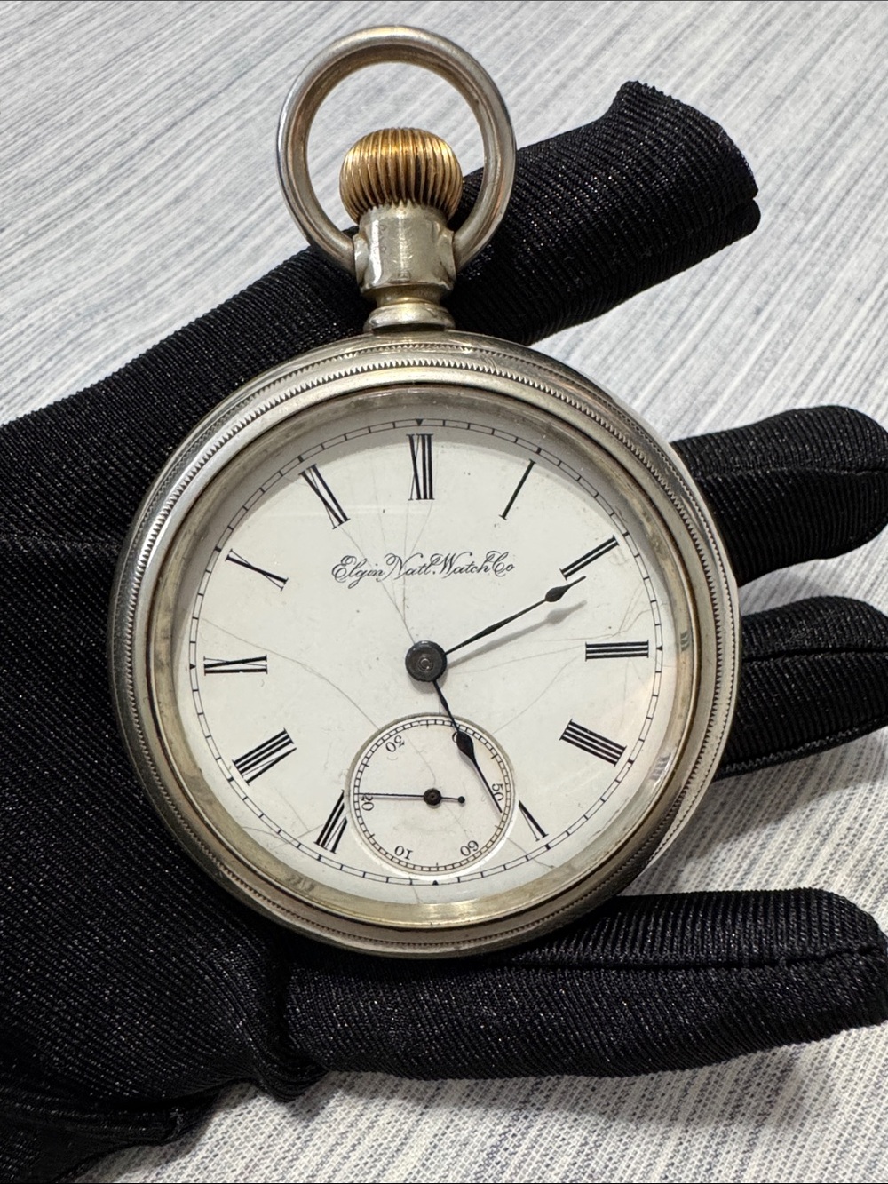Working Elgin 1892 Antique Pocket Watch - White Dial, Silver Case